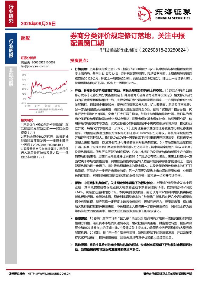 东海证券：非银金融行业周报：券商分类评价规定修订落地，关注中报配置窗口期海报