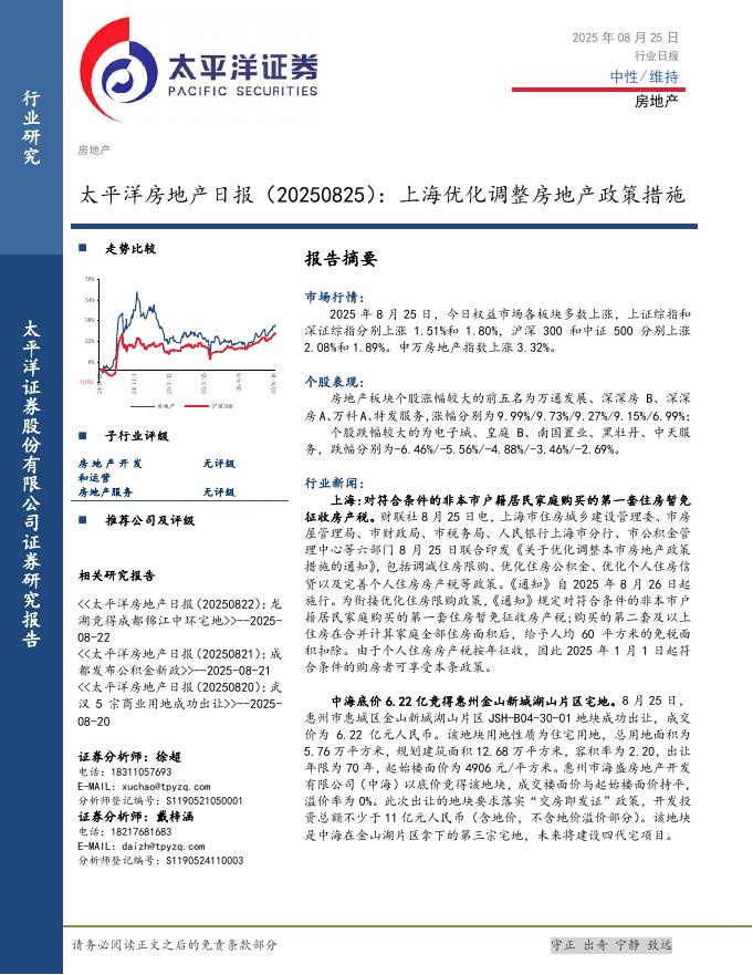 太平洋证券：房地产日报：上海优化调整房地产政策措施海报
