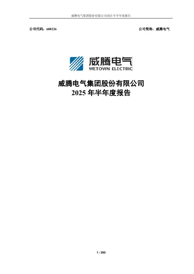688226-威腾电气：威腾电气集团股份有限公司2025年半年度报告
