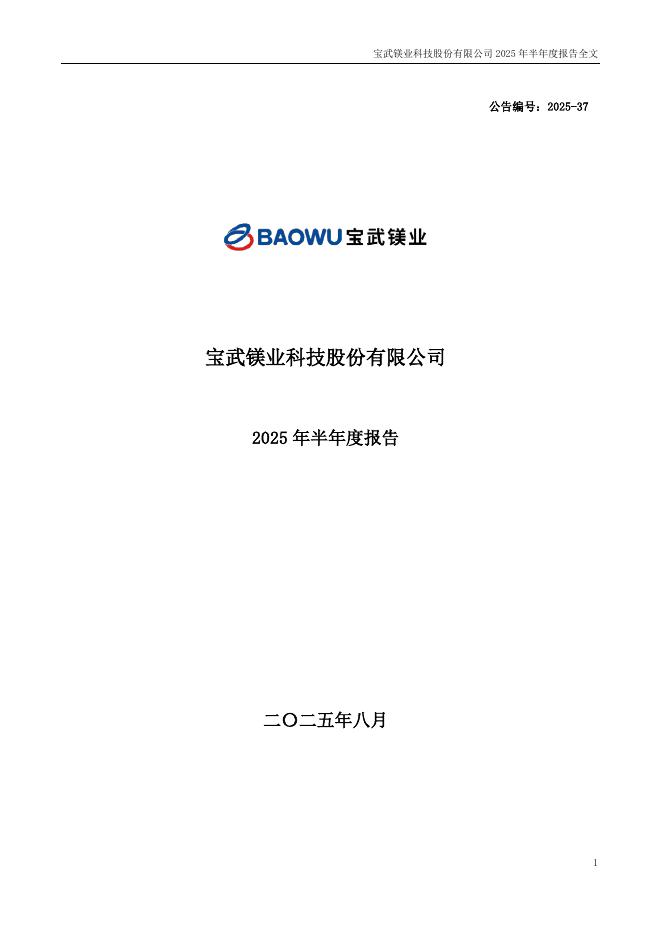 002182-宝武镁业：2025年半年度报告