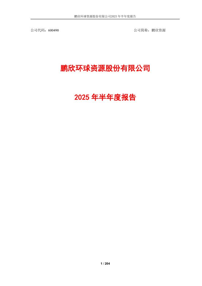 600490-鹏欣资源：2025年半年度报告