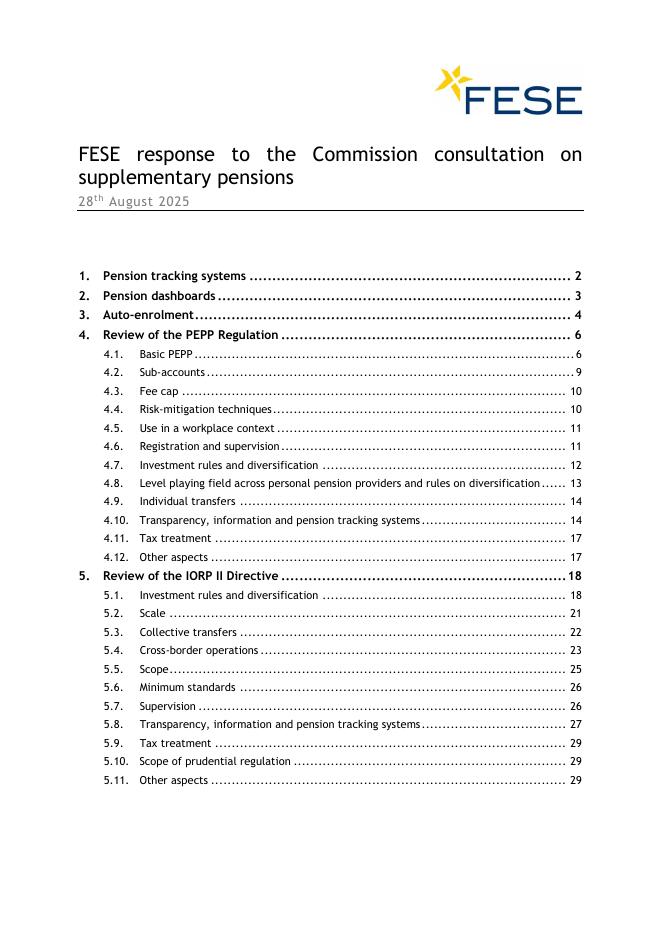 FESE：2025年FESE对委员会关于补充养老金的咨询的回应报告（英文版）