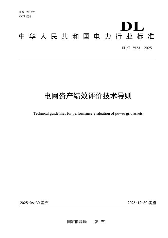 DL/T 2923-2025 电网资产绩效评价技术导则