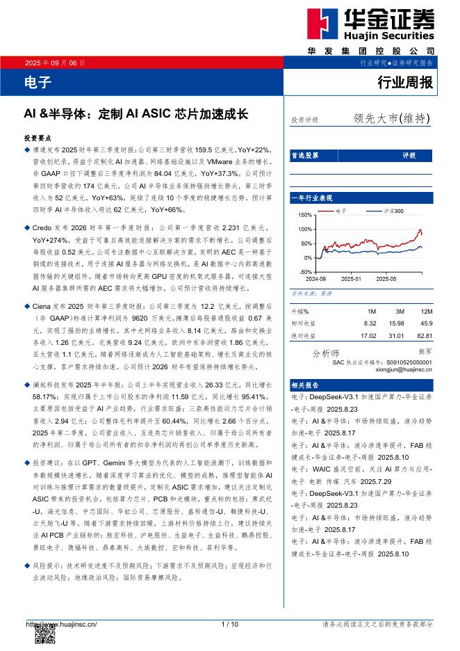 华金证券：电子行业周报：AI&半导体：定制AIASIC芯片加速成长海报
