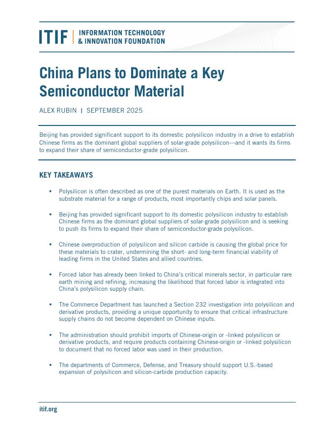ITIF：2025年中国计划主导一种关键的半导体材料报告（英文版）海报