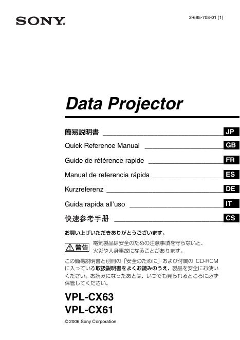 SONY VPL-CX63 VPL-CX61 简易说明书