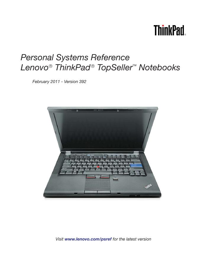 Lenovo ThinkPad TopSeller Notebooks February 2011  - Version 392 说明书