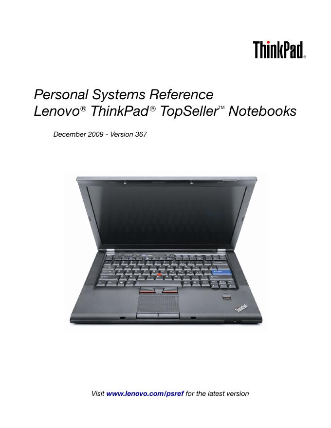 Lenovo ThinkPad TopSeller Notebooks December 2009 - Version 367 说明书