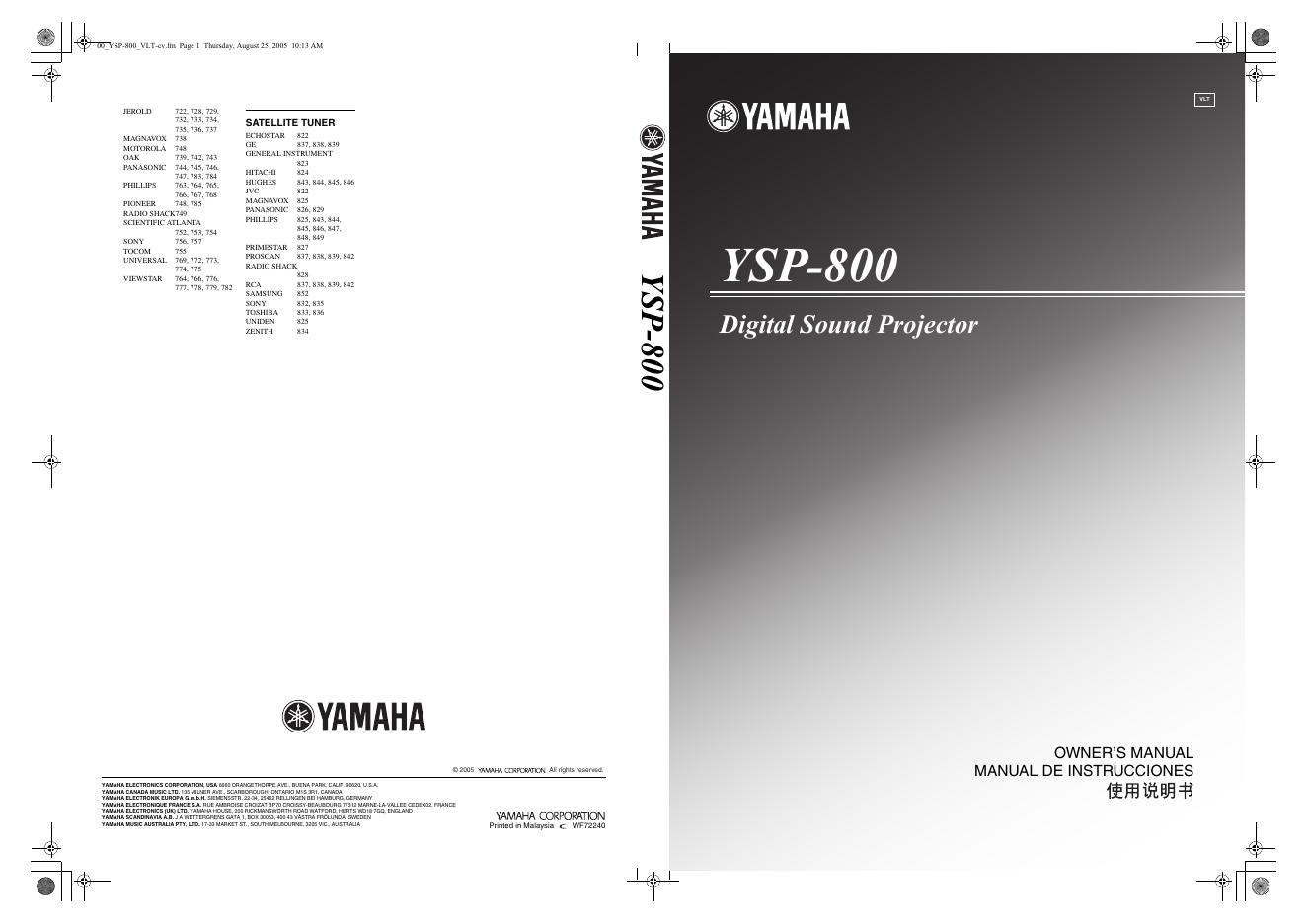 YAMAHA YSP-800 使用说明书
