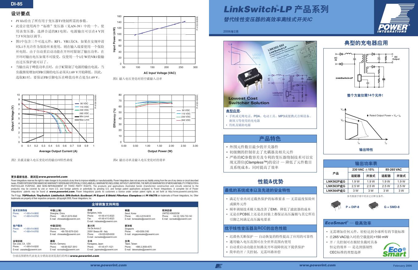 POWER INTEGRATIONS LinkSwitch-LP 产品系列 替代线性变压器的高效率离线式开关IC 说明书