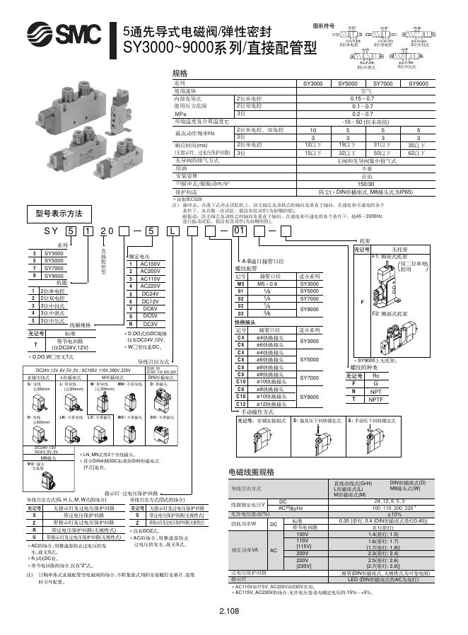 SMC SY3000~9000系列/直接配管型 电磁阀 说明书