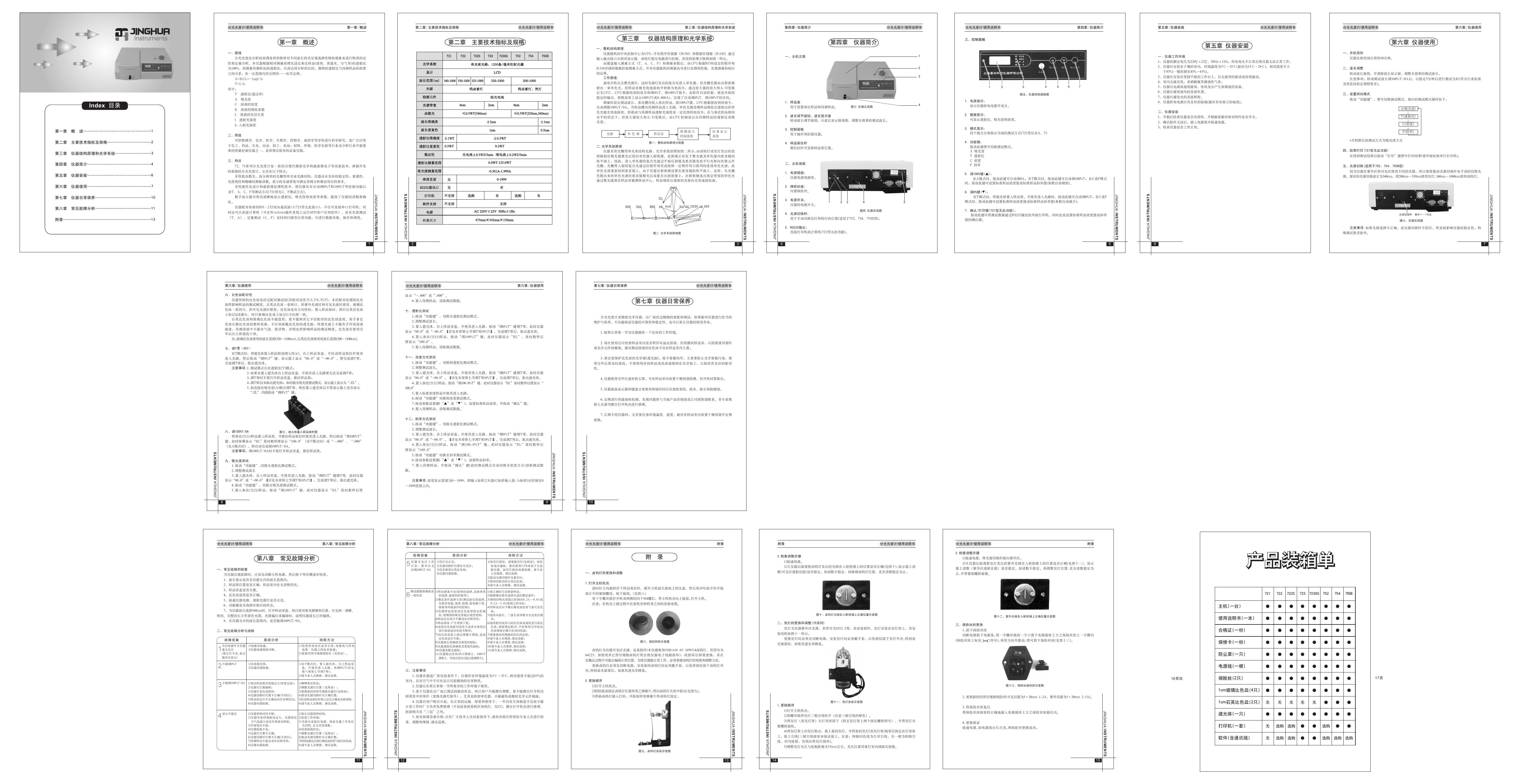 JINGHUA 分光光度计 使用说明书