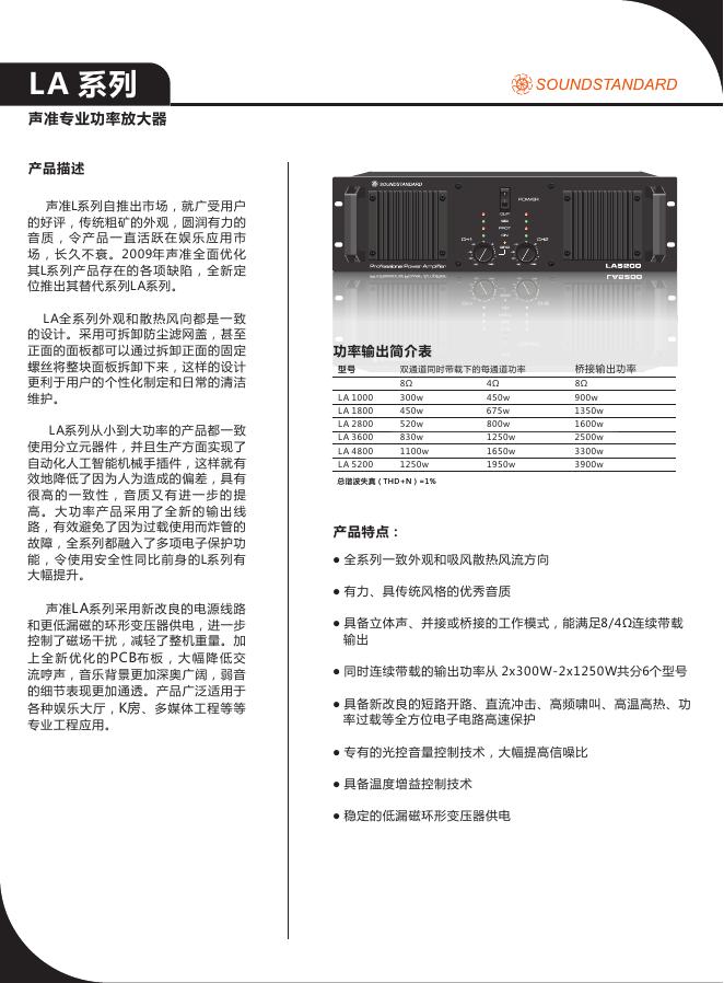 SOUNDSTANDARD LA系列声准专业功率放大器 使用说明书