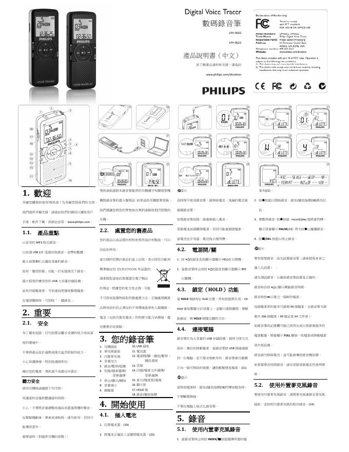 PHILIPS LFH0602/0622数码录音笔 说明书