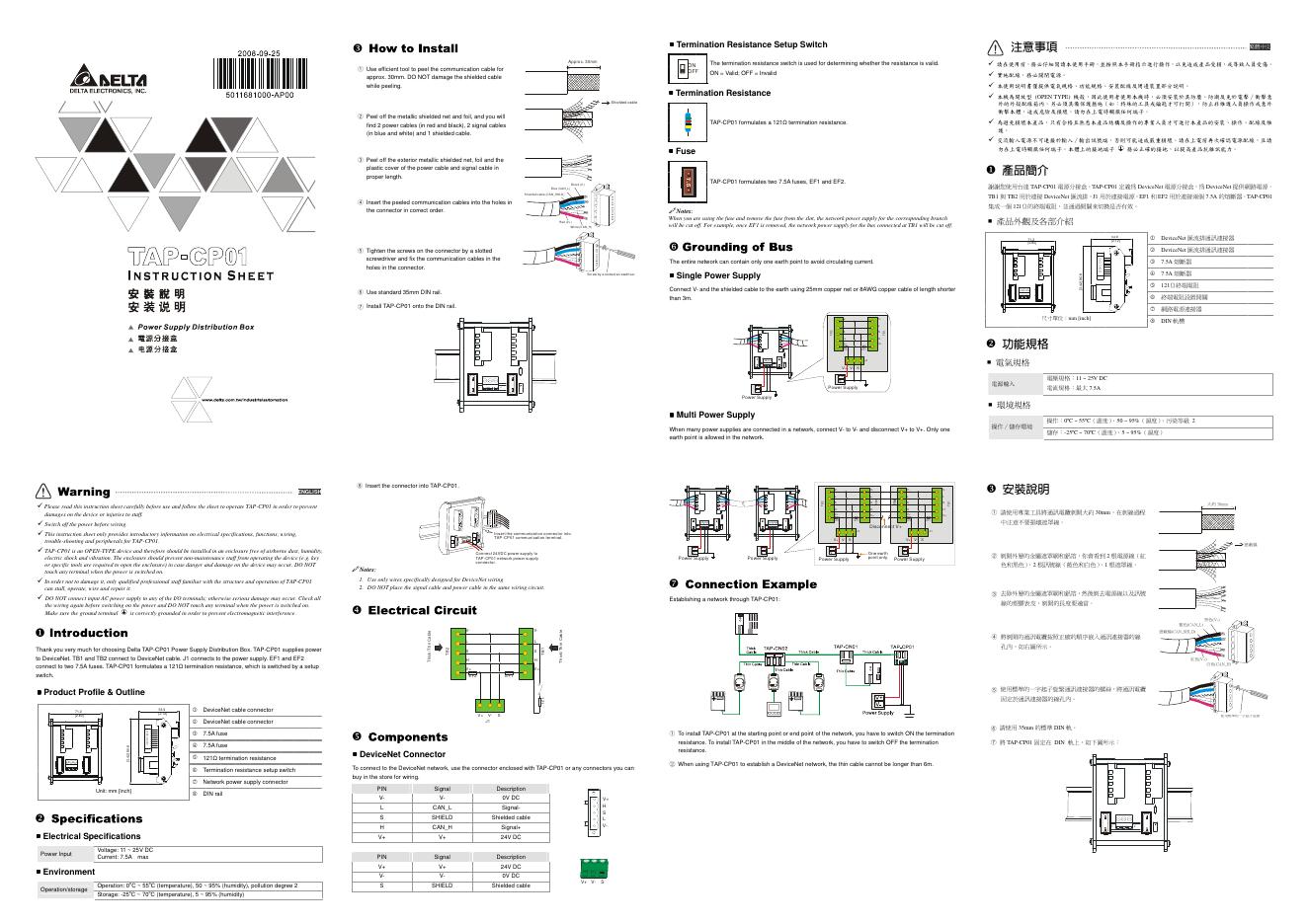 DELTA TAP-CP01 规格安装说明