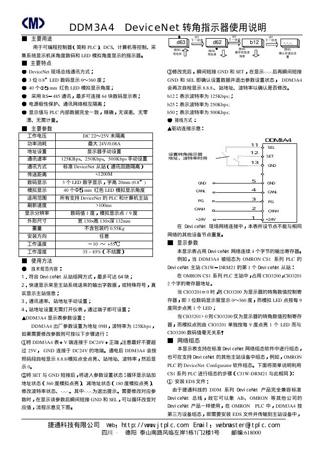 捷通科技 DDM3A4   DeviceNet 转角指示器 使用说明