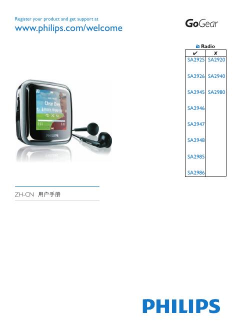 PHILIPS SA2925 SA2926 SA2945 SA2946 SA2947 SA2948 SA2985 SA2986 使用说明书
