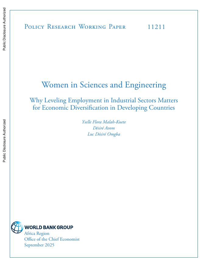 世界银行：科学和工程领域的女性：为什么工业部门的平等就业对发展中国家的经济多样化至关重要（英文版）