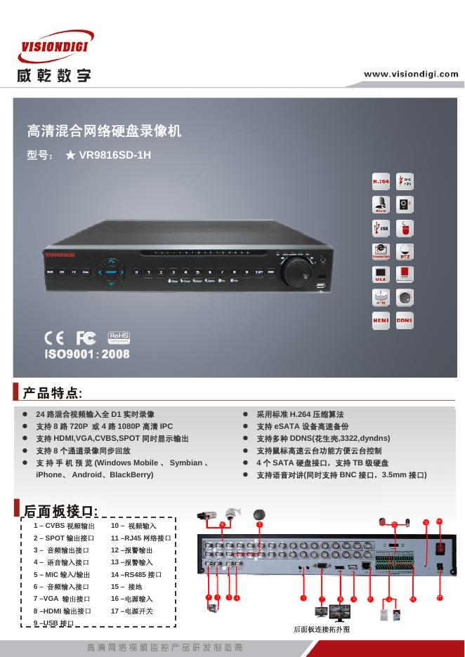 VR9816SD-1H 高清混合网络硬盘录像机 说明书