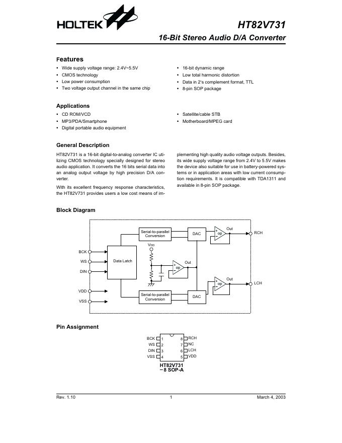 HOLTEK HT82V731 说明书