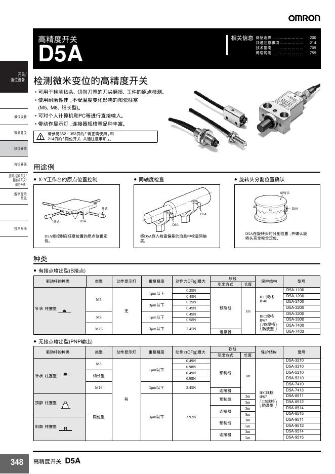 OMRON D5A 高精度开关 说明书