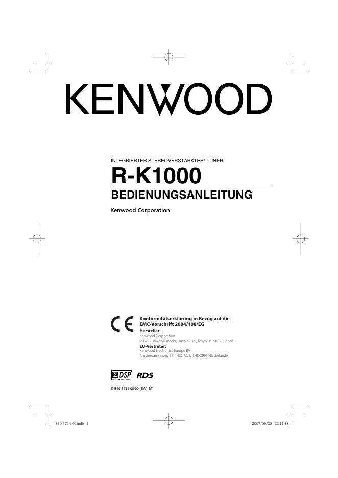 KENWOOD R-K1000 BENDIENUNGSANLEITUNG 说明书