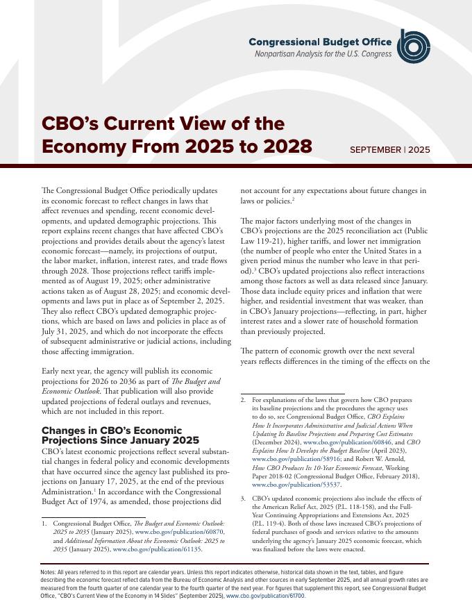国会预算办公室：国会预算办公室对2025年至2028年经济的当前看法报告（英文版）海报