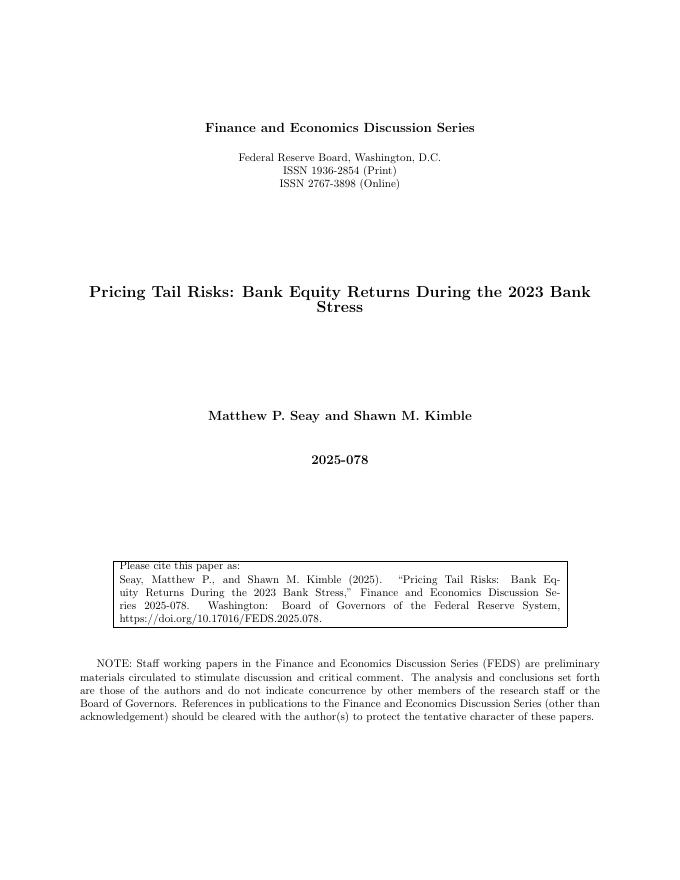 美联储：定价尾部风险：2023年银行压力下的银行股权回报（英文版）