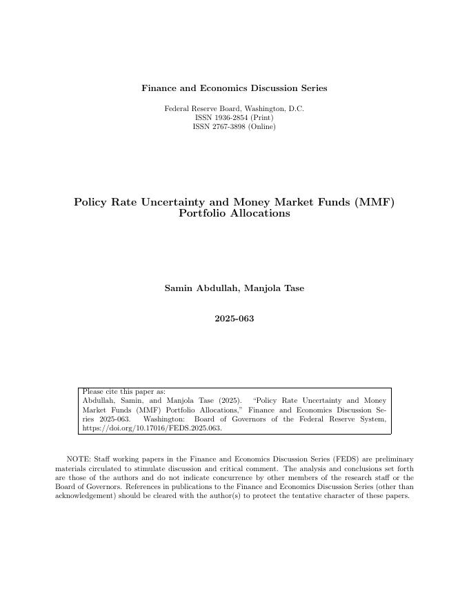 美联储：政策利率不确定性与货币市场基金（MMF）投资组合配置（英文版）