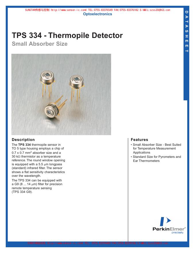 Perkin TPS 334 - Thermopile Detector Small Absorber Size 说明书