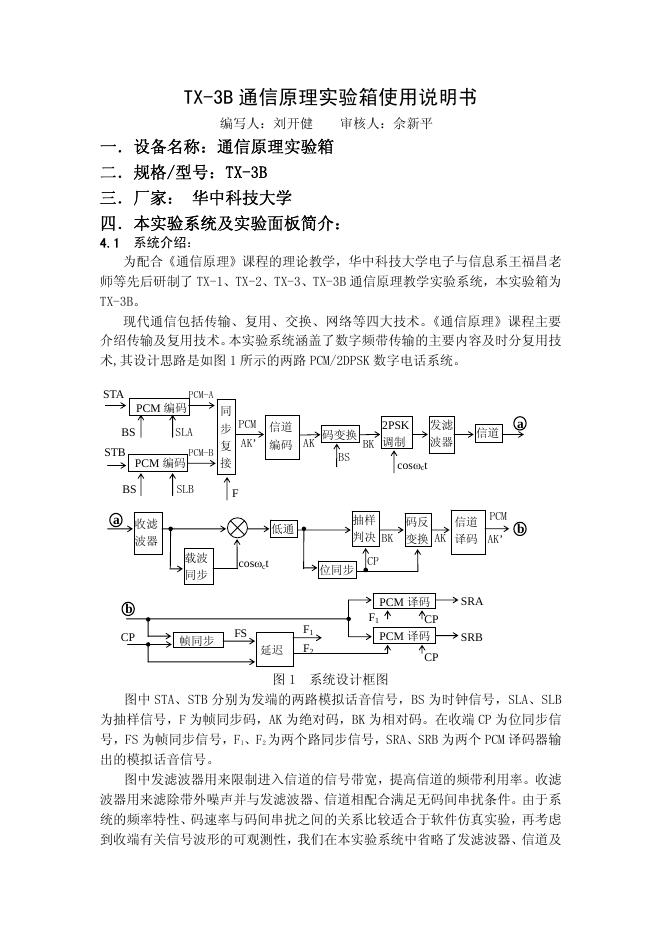 华中科技大学 TX-3B通信原理实验箱 使用说明书