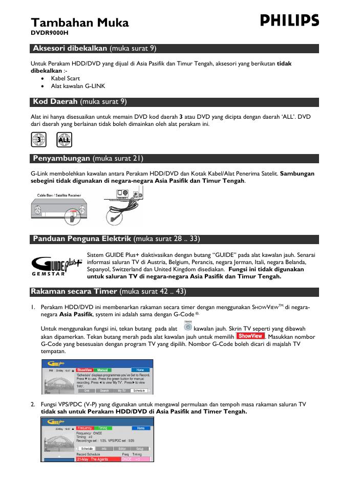 PHILIPS Tambahan Muka  DVDR9000 说明书