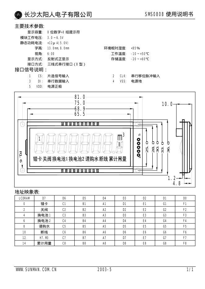 长沙太阳人电子有限公司 SMS0808 使用说明书