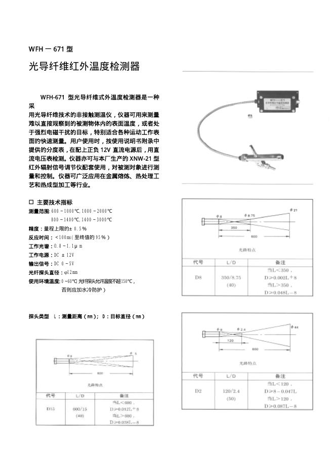 WFH 一 671 型光导纤维红外温度检测器 说明书