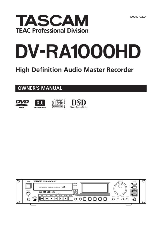 TASCAMDV-RA1000HD 说明书