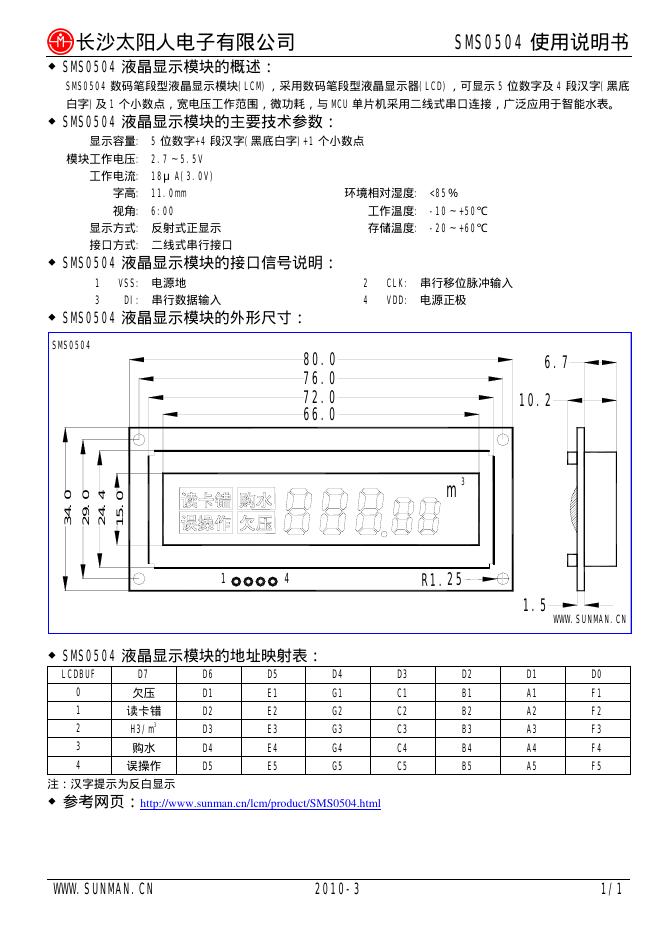 长沙太阳人电子有限公司 SMS0504 使用说明书