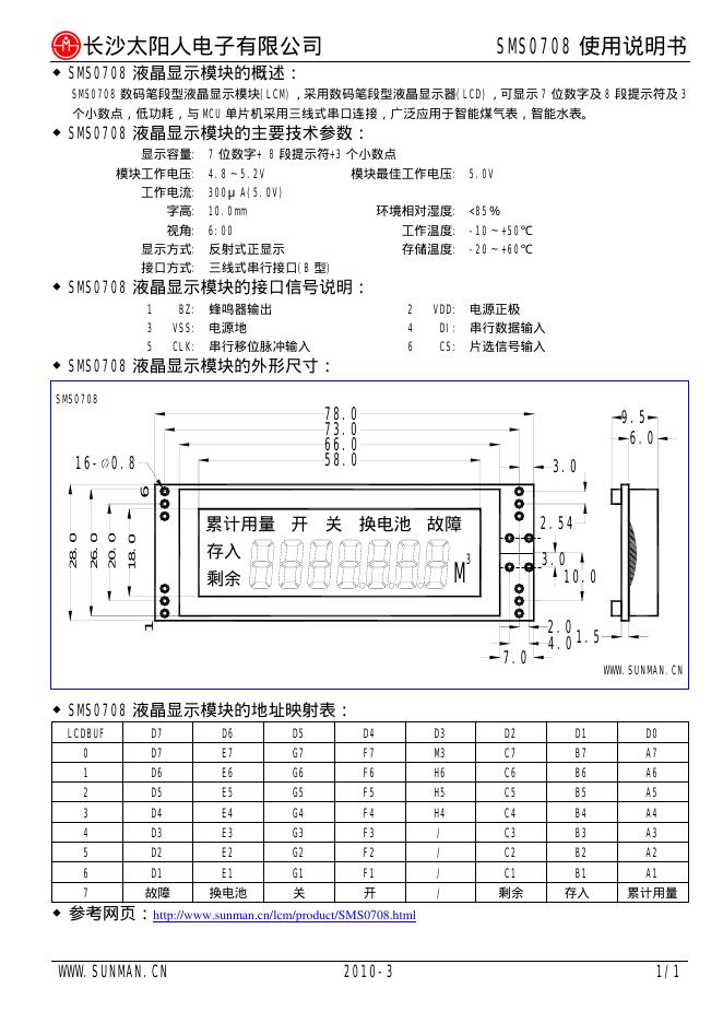 长沙太阳人电子有限公司 SMS0708 使用说明书