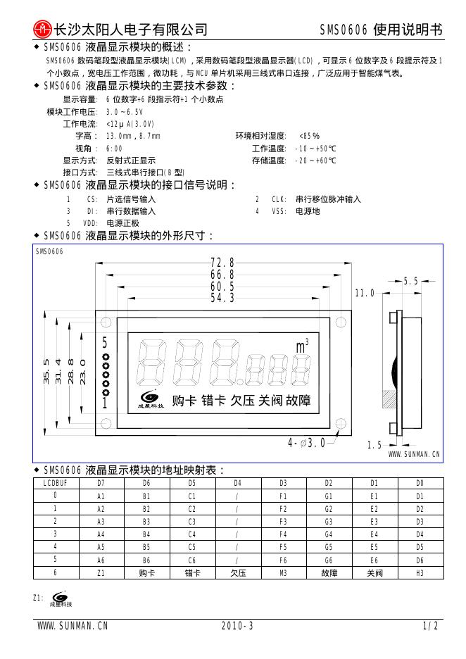 长沙太阳人电子有限公司 SMS0606 使用说明书