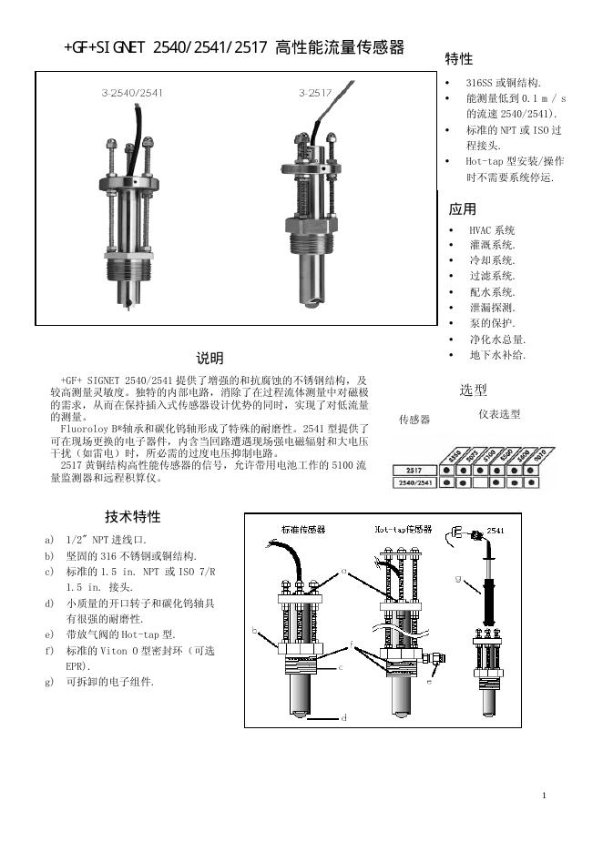 高性能流量传感器 2540/2541/251 使用说明书