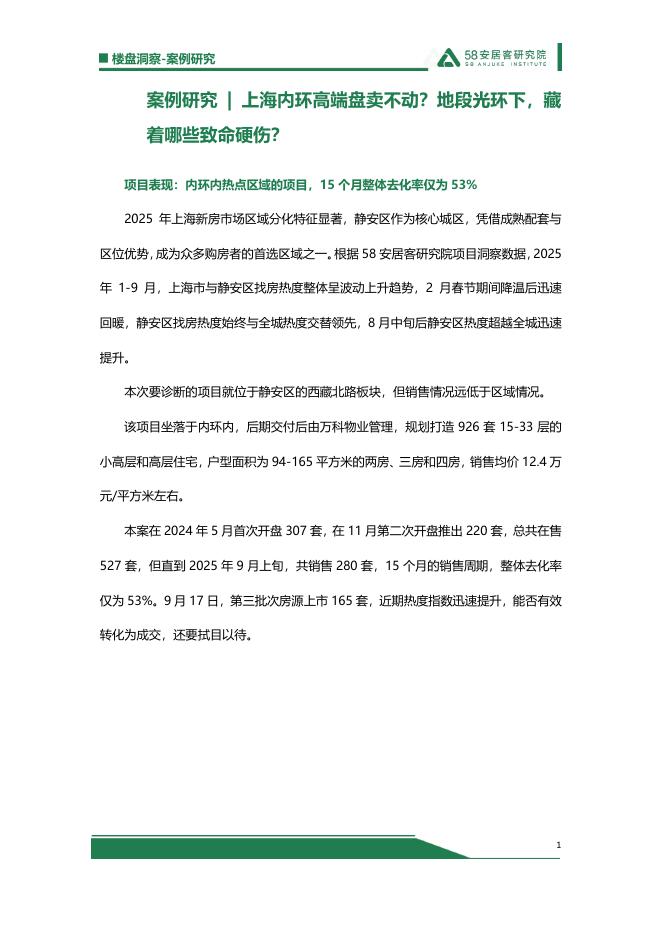 58安居客研究院：2025年案例研究-上海内环高端盘卖不动？地段光环下，藏着哪些致命硬伤？海报