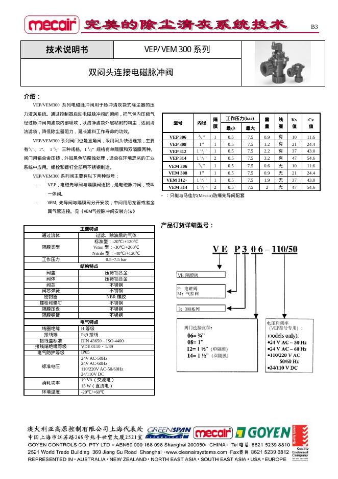 GOYEN VEP/VEM300 技术说明书