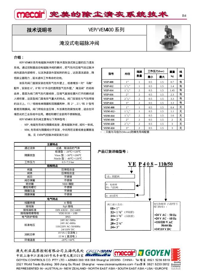 GOYEN VEP/VEM400系列 技术说明书