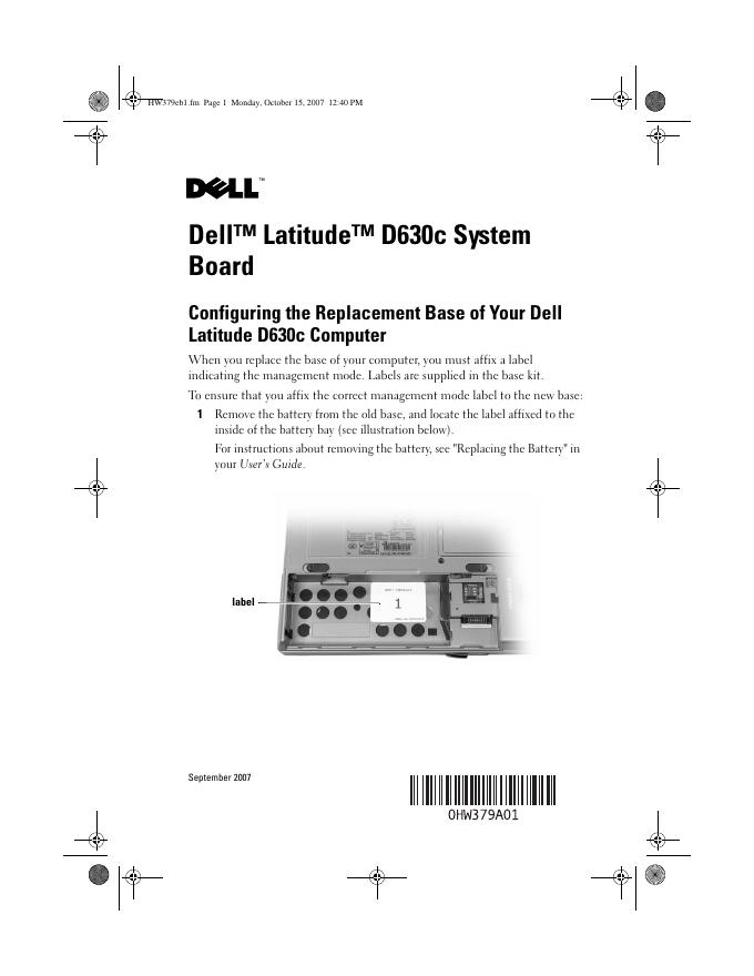 Dell™ Latitude™ D630c System  Board 使用说明书