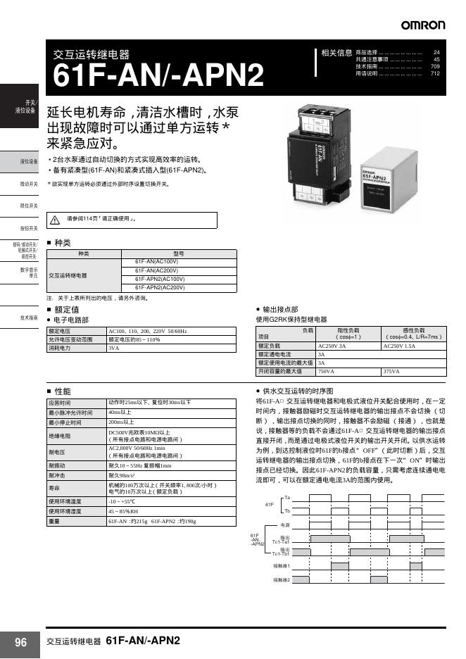 OMRON 61F-AN/-APN2交互运转继电器 说明书