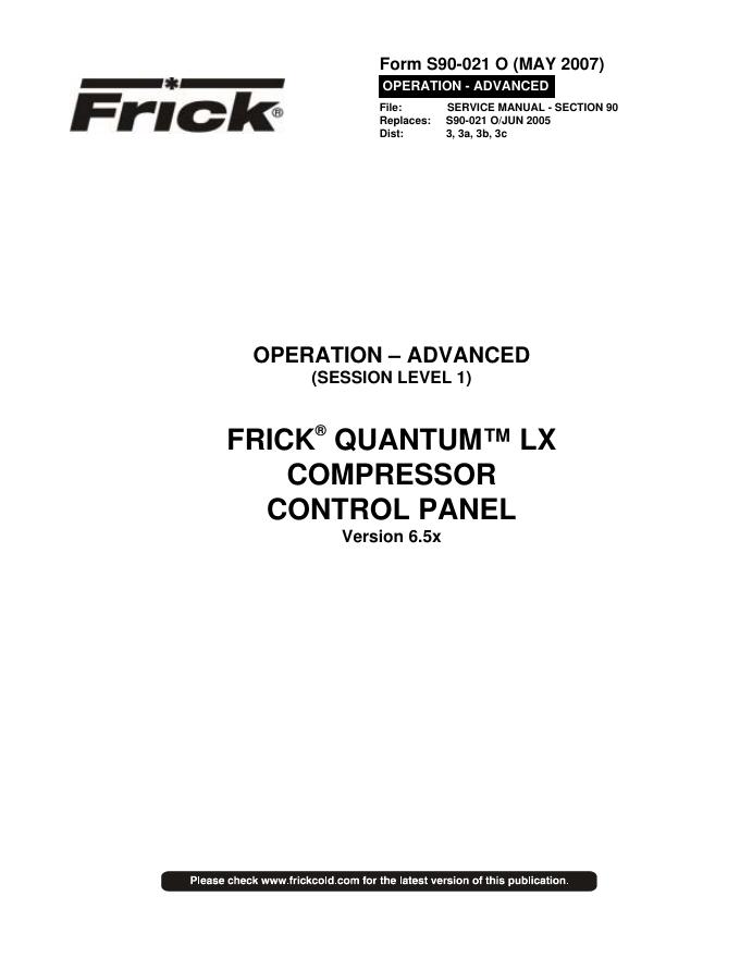 FRICK  QUANTUM  LX  COMPRESSOR  CONTROL PANEL  Version 6.5x 说明书
