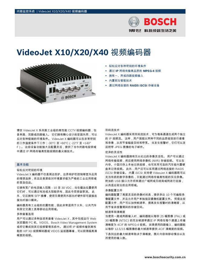 博世  VideoJet X10/X20/X40 视频编码器  说明书
