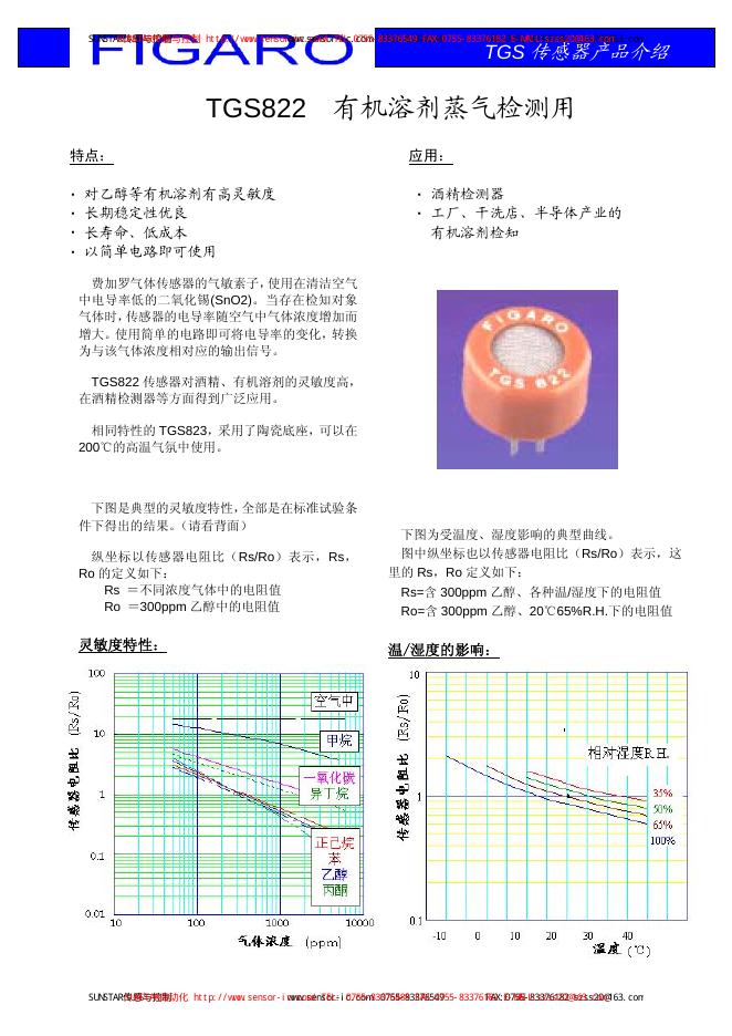 FAGIRO TGS 传感器 TGS822 有机溶剂蒸气检测用 说明书