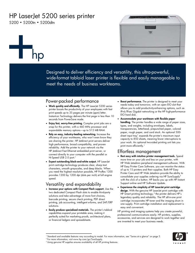 HP LaserJet 5200 series printer  5200 • 5200tn • 5200dtn  说明书