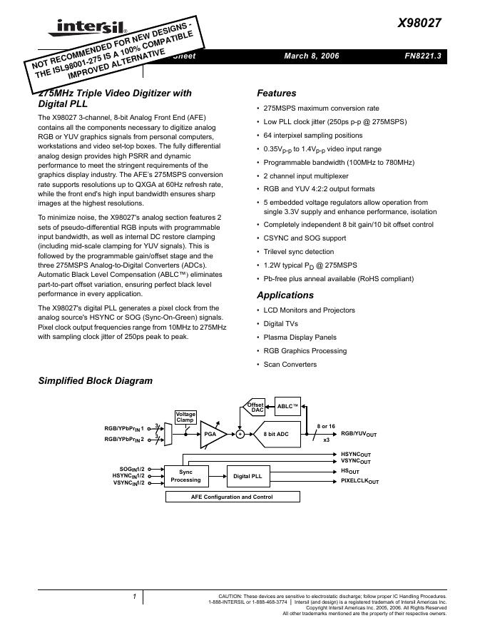 intersil x98027 说明书