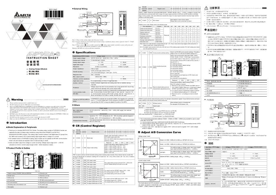 DELTA DVP04DA-S 安装说明